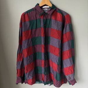 VTG High Advantage Mens Size Medium 100% Silk Striped long sleeve button up top